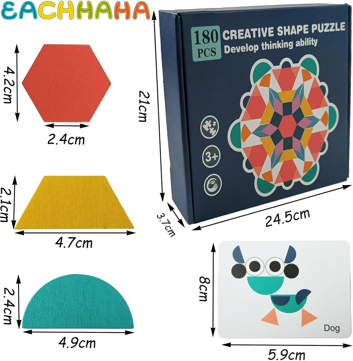 Detalle de EACHHAHA Tangram Shape Puzzle – 180 Wooden Pattern Blocks for Creative Learning (Ages 3–6)