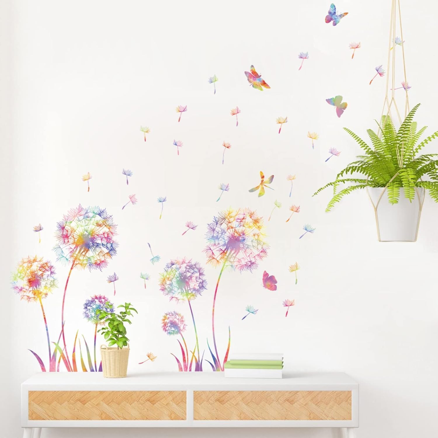 Detalle 2 de KAIRNE Größe Wandtattoo Pusteblume mit Blumen & Schmetterling – bunte Wandsticker für Kinderzimmer & Schlafzimmer