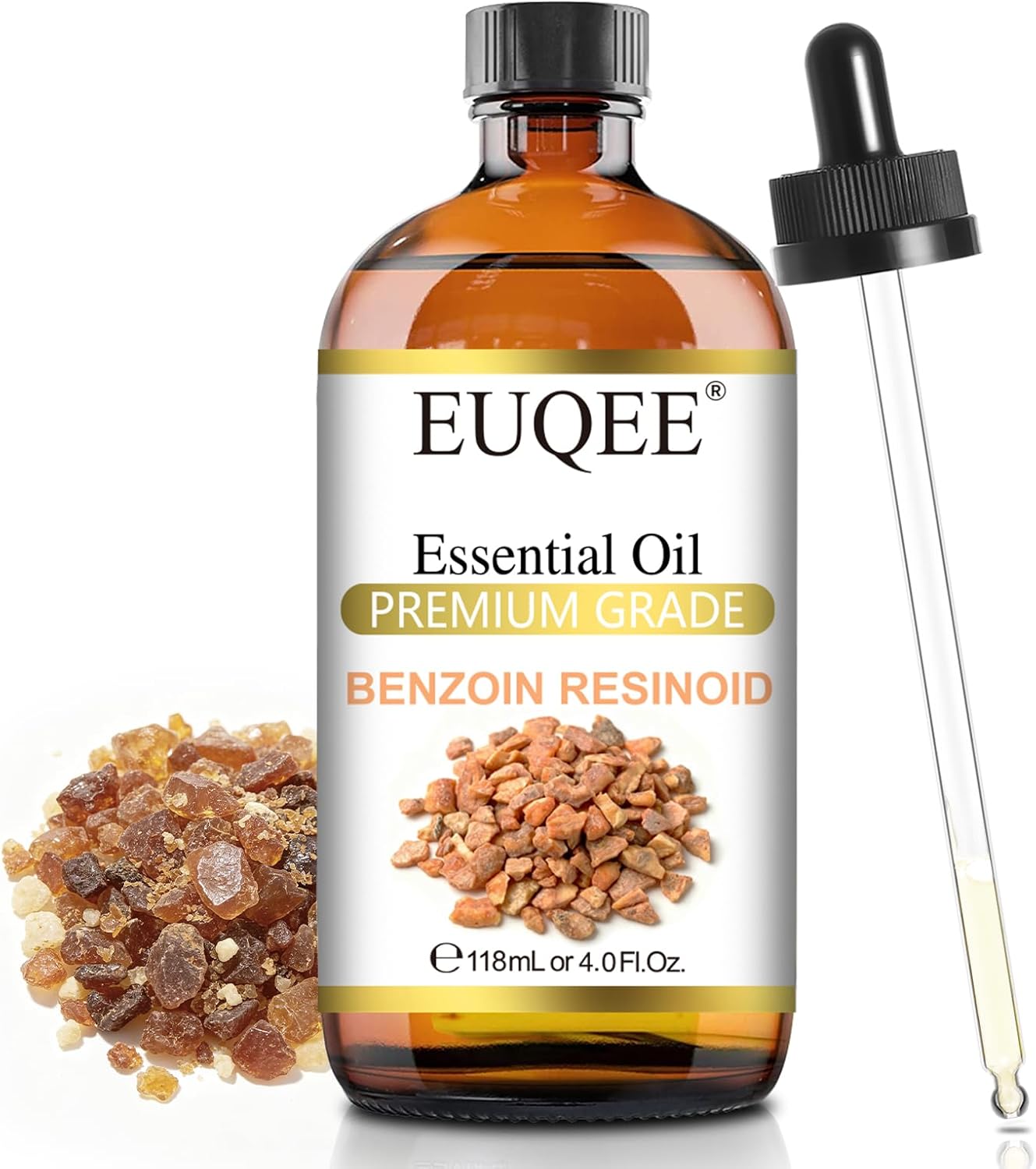 Detalle de EUQEE Benzoin Resinoid Essential Oil, 4.0 Fl Oz Amber Glass Bottle