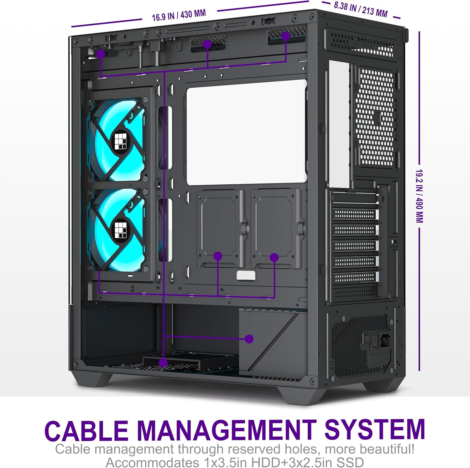 Detalle de FOIFKIN F1 ATX PC Case – 6 PWM ARGB Fans, 270° Panorama Tempered Glass, ATX Mid-Tower