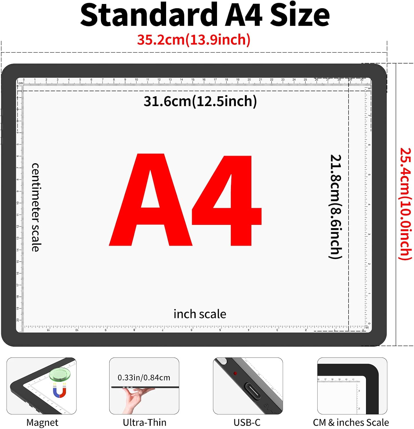 Detalle de Phylosal Magnetic A4 Light Pad: Bright, Magnetic, Practical for Tracing and Diamond Art