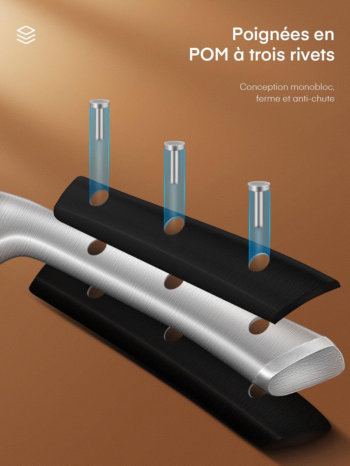Thumbnail 3 de Set de 6 couteaux de cuisine D.Perlla avec bloc en bois et lames en acier inoxydable (Allemagne)