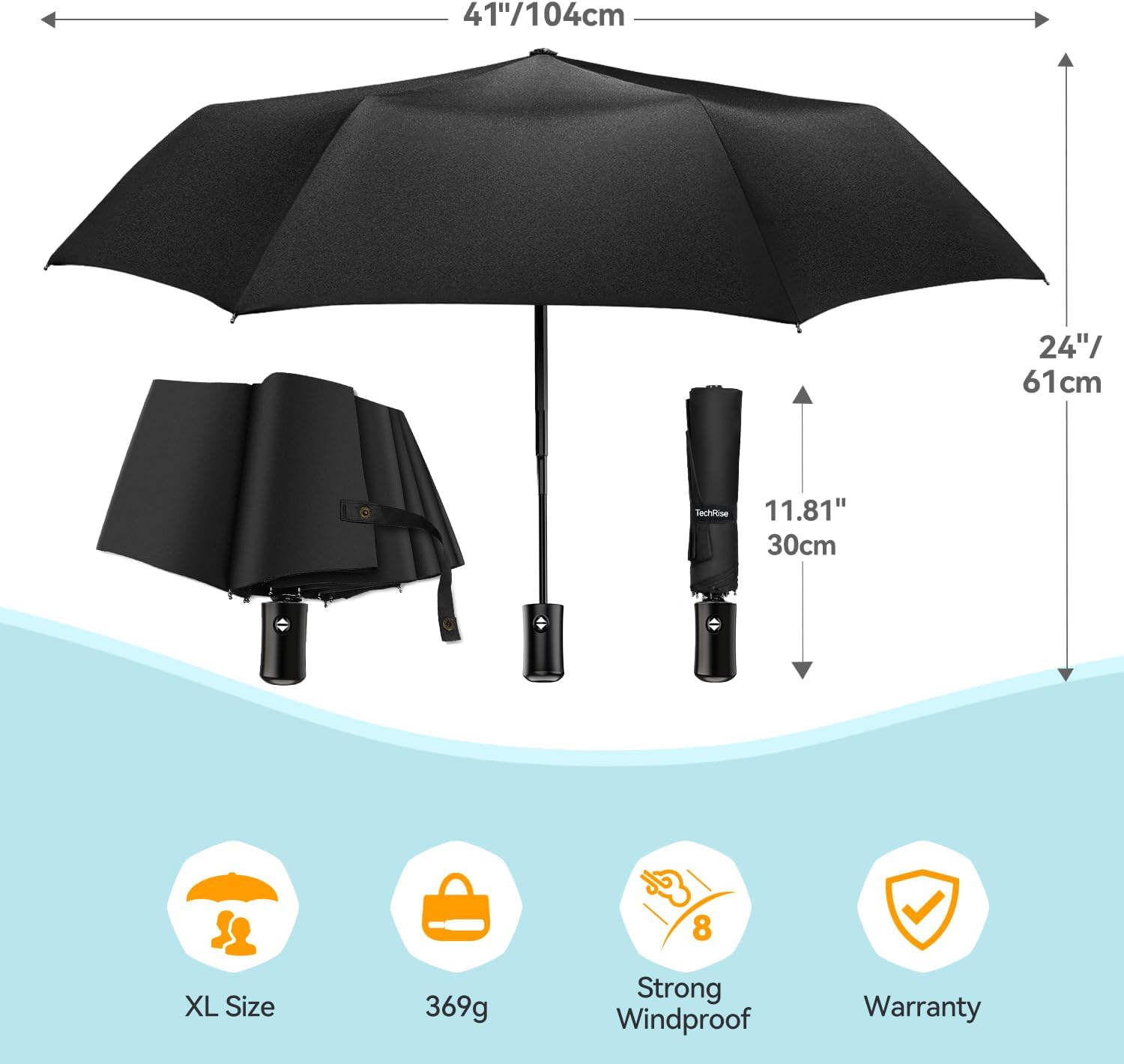 Thumbnail 5 de TechRise compact strong windproof automatic umbrella (folding, 104cm coverage)