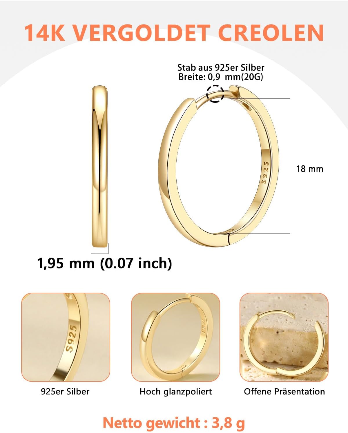 Thumbnail 3 de Silvora Kleine Creolen aus 925 Sterling Silber – 6 bis 20 mm (Damen & Herren)
