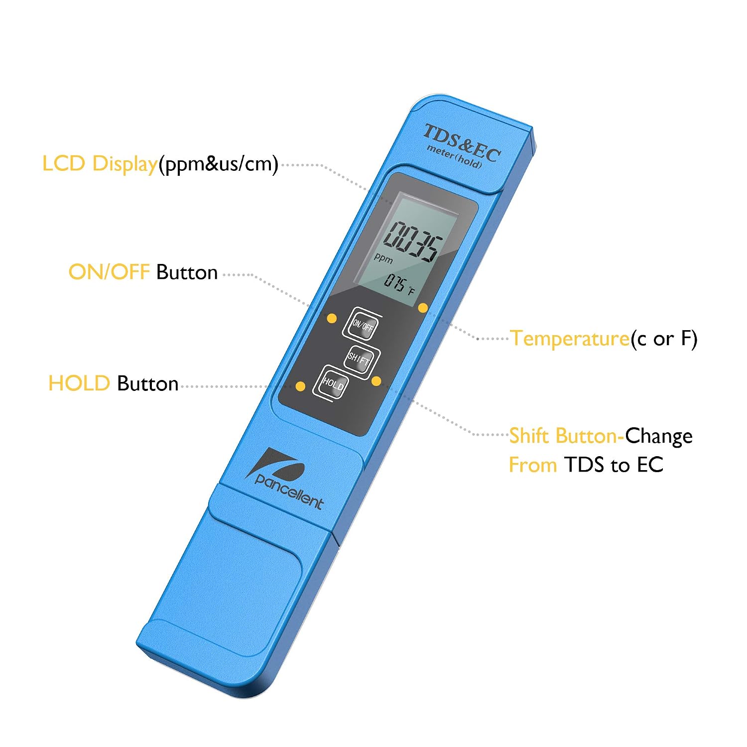 Detalle 2 de Pancellent 4 IN 1 BLAU BLAU watertestset voor pH, TDS, EC en temperatuur