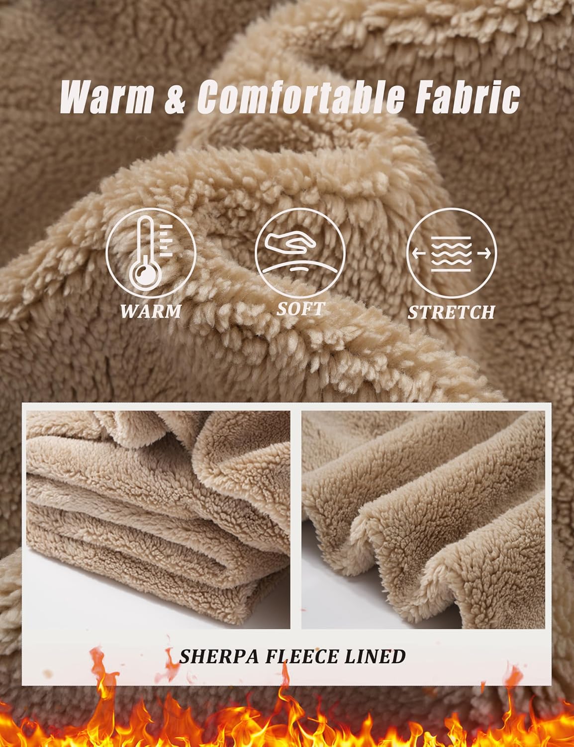 Detalle de KEFITEVD Men’s Sherpa Fleece Lined Zip-Up Windproof Hoodie Jacket