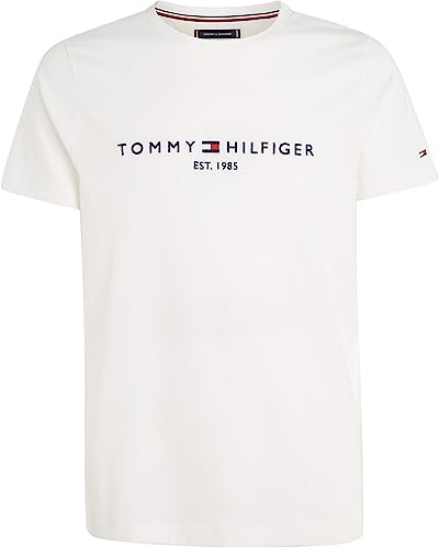 Detalle de Camiseta de Manga Corta para Hombre Core Tommy Logo Cuello Redondo — Blanco Snow White, Talla M