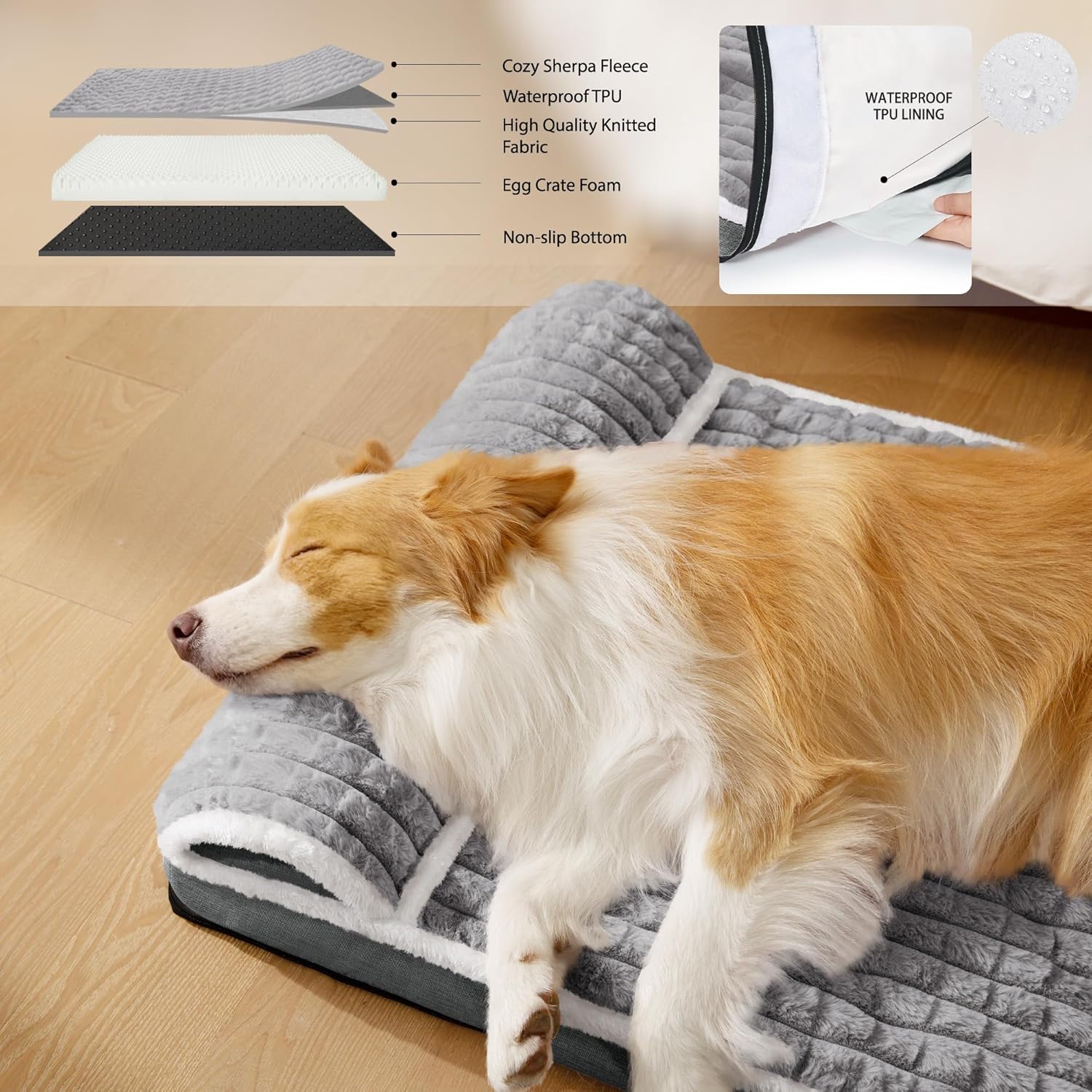 Detalle de Jolibean Orthopedic XL Dog Bed – 106x71cm with Pillow (Grey)