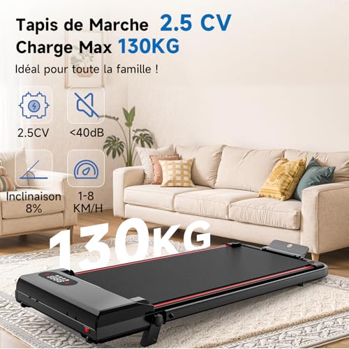 Thumbnail 5 de Dskeuzeew tapis de course pliable 2-en-1, 2,5 HP, bande de 40 × 100 cm
