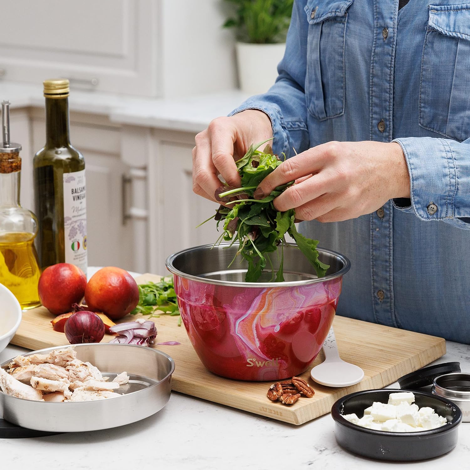 Detalle 1 de S'well Rose Agate Salad Bowl Kit, 1.9L Stainless Steel with Removable Tray
