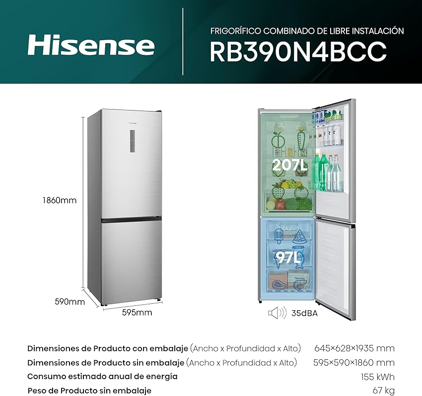 Thumbnail 1 de Hisense RB390N4BCC Frigorífico combi 304 L, clase C
