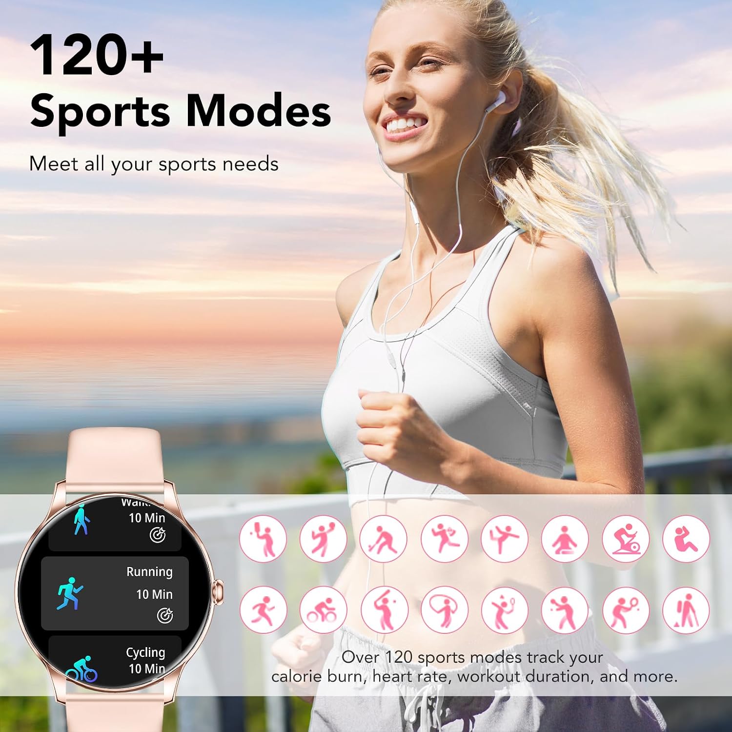 Detalle 2 de Taopodo TG36 Damen-Smartwatch mit Telefonfunktion – 1,39 Zoll Voll-Touchscreen, 120+ Sportmodi, IP68, Pink
