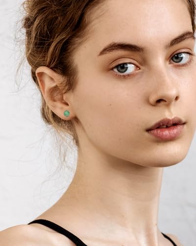 Thumbnail 2 de Weviway Jade Earrings Studs: 8mm Light Green Jade with 925 Sterling Silver