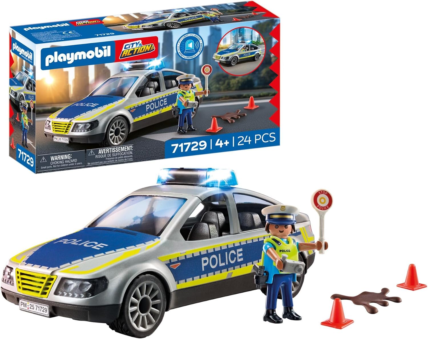 Detalle de PLAYMOBIL City Action Polizei Streifenwagen 71729 – Mit Polizei-Figur und Blaulicht