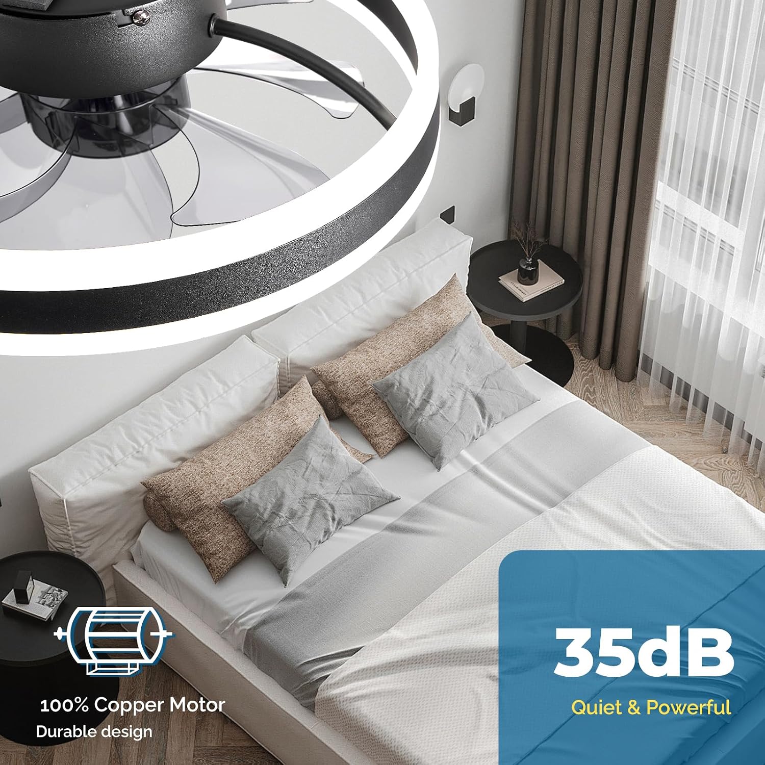 Detalle 2 de # CHANFOK 16'' Smart Ceiling Fan with Lights (Black) – Alexa & Google Assistant Compatible