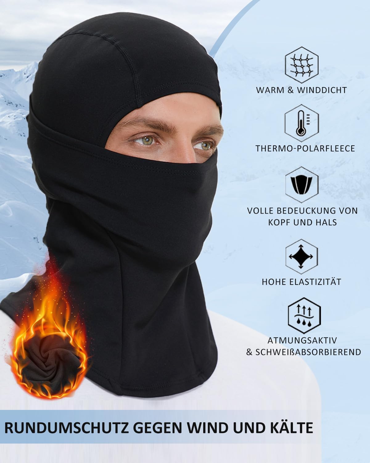 Thumbnail 3 de Balaclava Sturmhaube Gesichtsschutz, schwarz 🧣