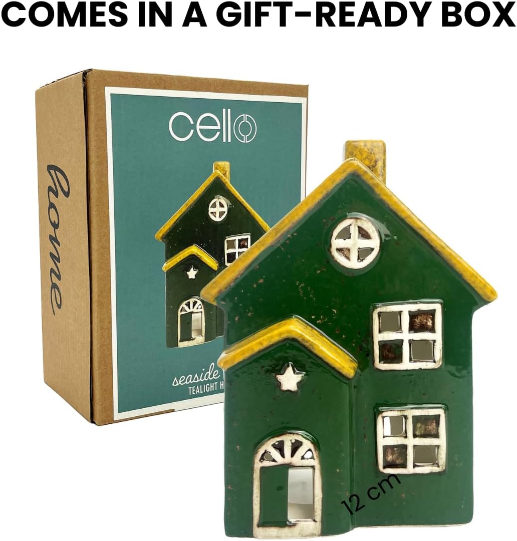 Thumbnail 6 de Cello Seaside Lodge Tealight ceramic house candle holder (green & yellow)