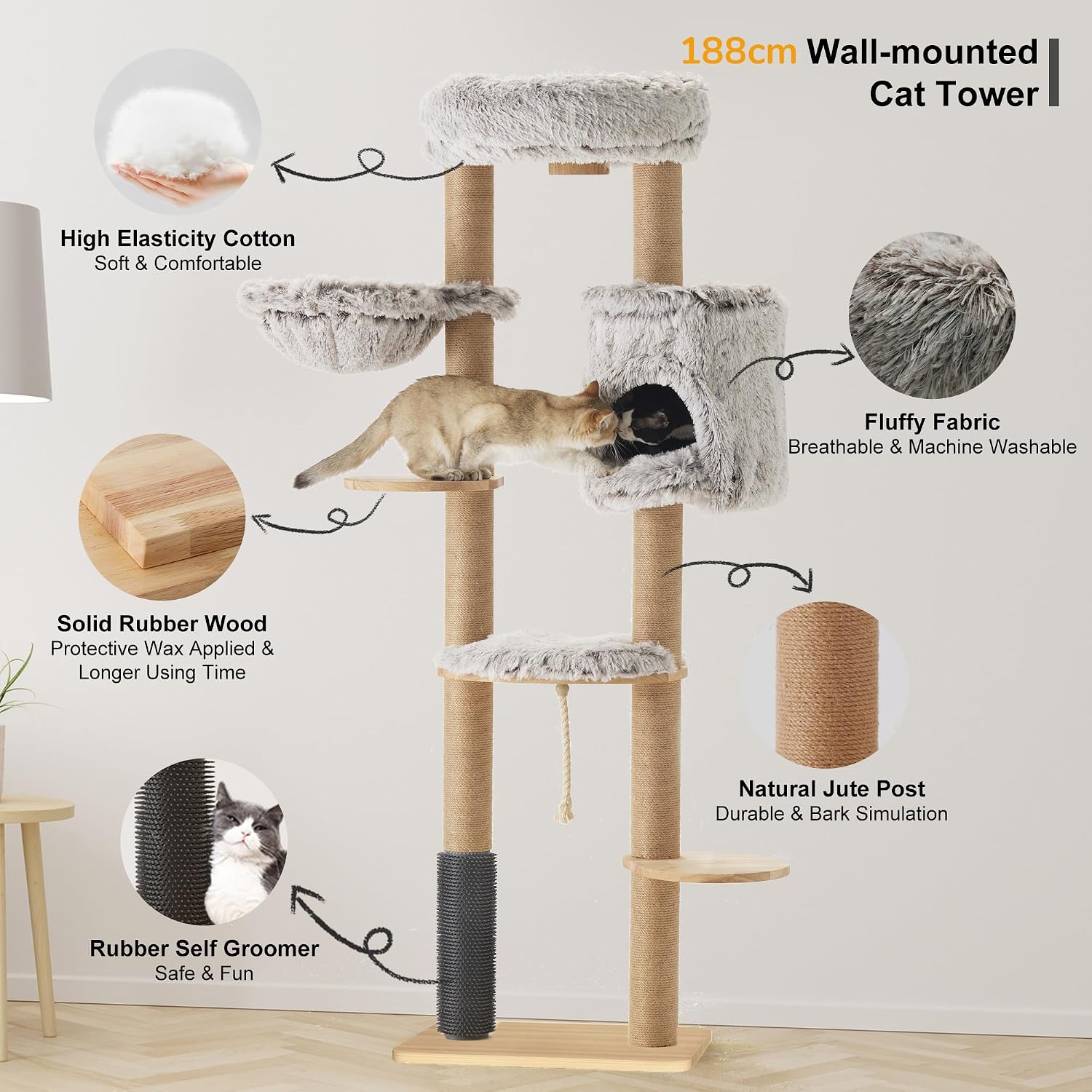 Thumbnail 5 de FUKUMARU Modern Cat Tree 188 cm tall 🐱