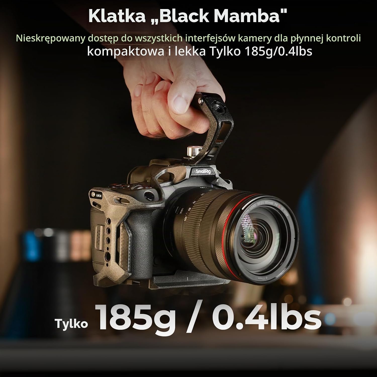 Detalle 2 de SMALLRIG 4975 Black Mamba – klatka do Canon EOS R5 Mark II z mocowaniami 1/4″ i 3/8″