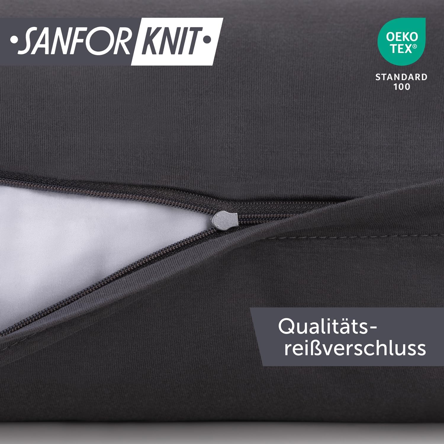 Thumbnail 2 de Blumtal Kissenbezug 80x80 cm (2er Set) Anthrazit – 100% Baumwoll-Jersey mit Reißverschluss