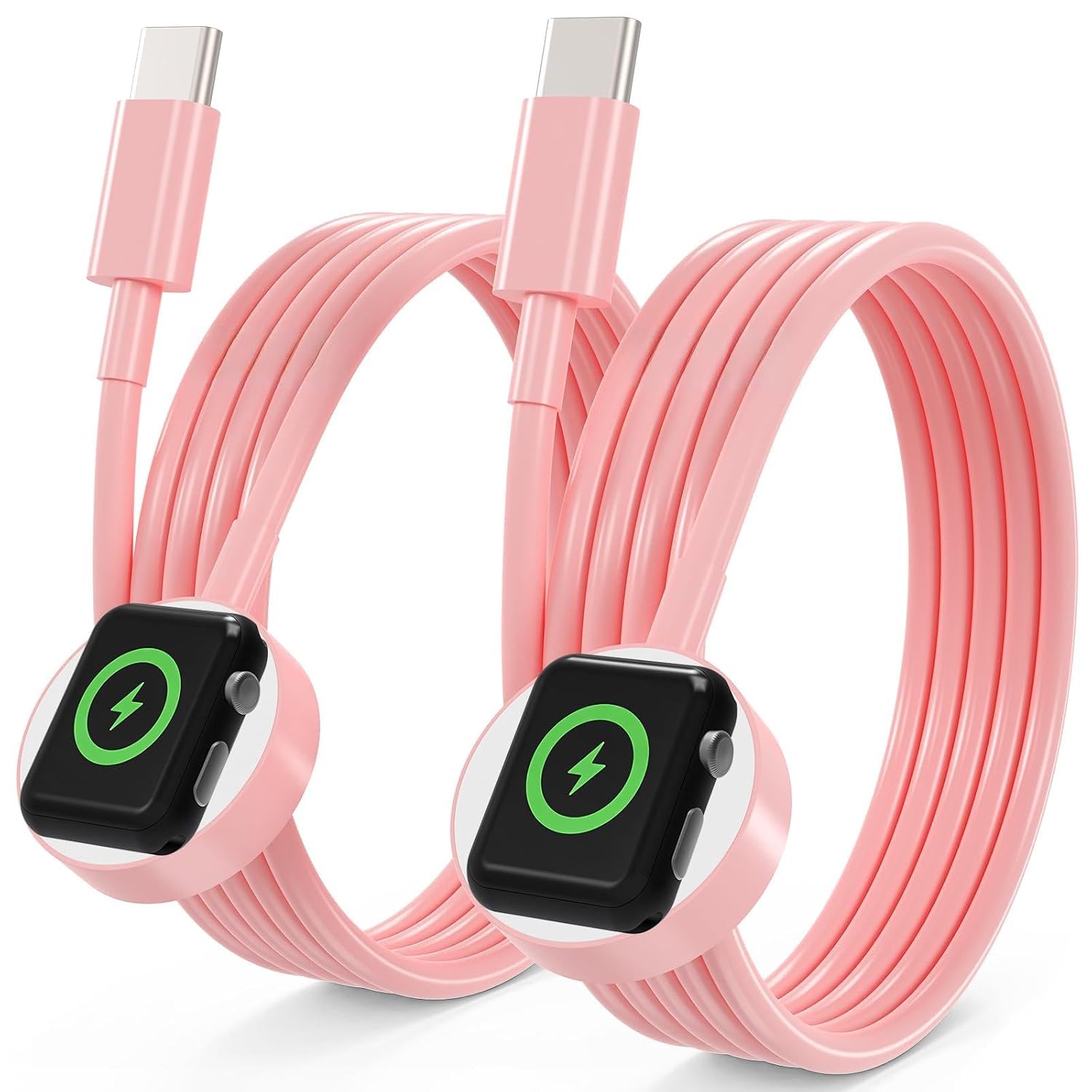 Detalle de Upgraded 2-Pack USB-C Magnetic Apple Watch Charger Cables (MFi Certified) – Pink, 100cm