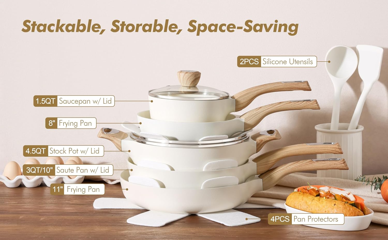 Detalle de SENSARTE Ceramic Cookware 14-Piece Set: Healthy Nonstick, Induction Ready
