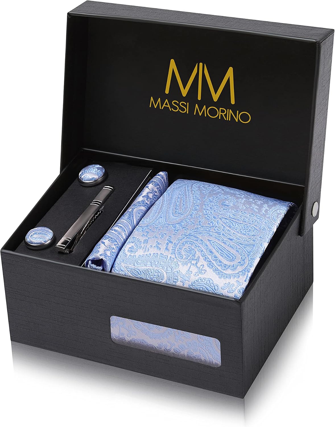 Detalle de Massi Morino herendas als geschenkset met pochet, manchetknopen en dasspeld