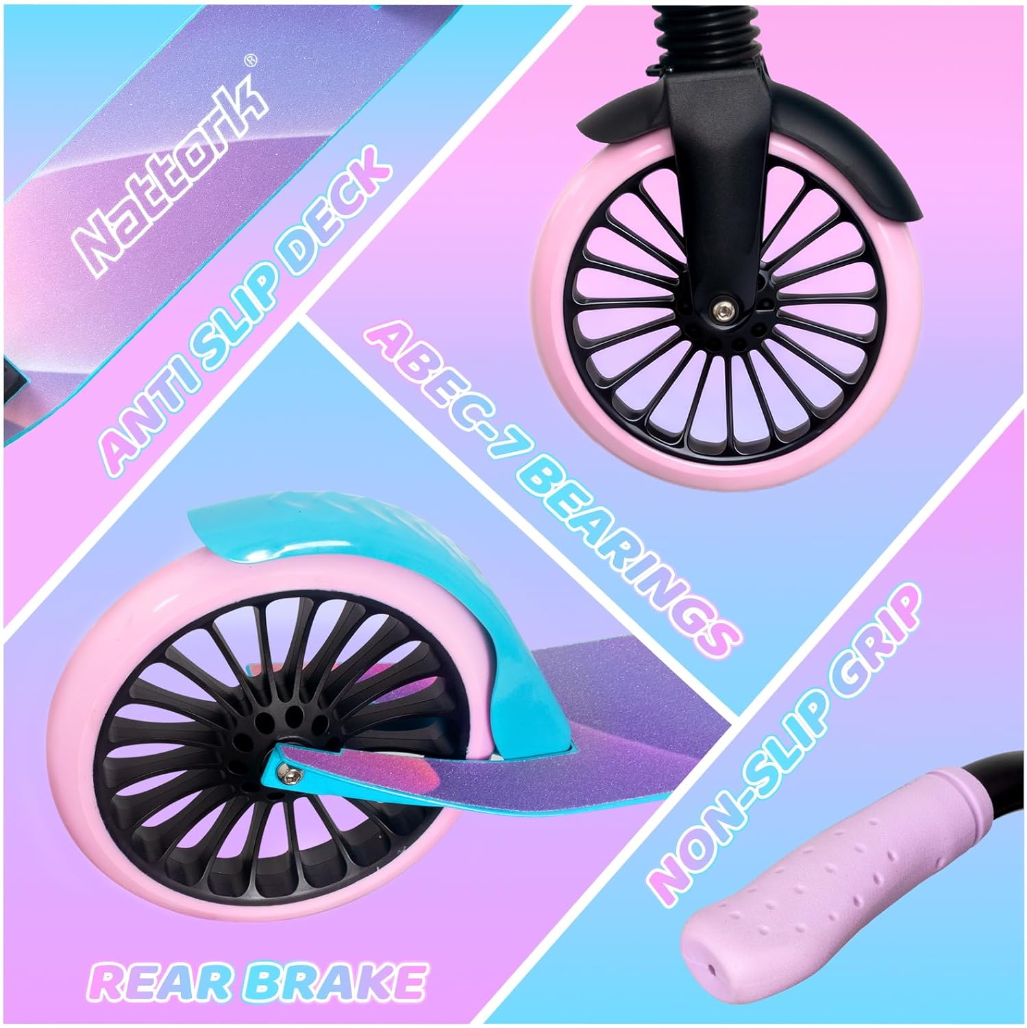 Thumbnail 2 de Nattork Kick Scooter for Ages 6+ — Adjustable, Foldable with 8" Wheels and Anti-Shock Suspension
