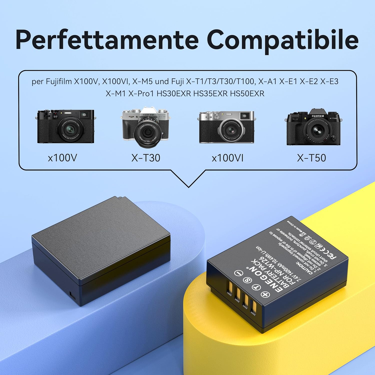 Thumbnail 1 de ENEGON NP-W126S / W126: 2 batterie + caricatore dual USB per fotocamere Fujifilm compatibili