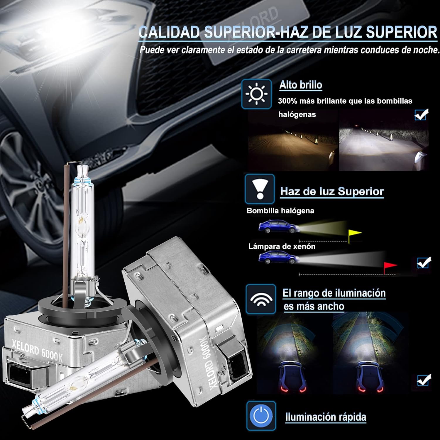 Detalle de XELORD D1S 6000K HID 35W – Confezione da 2 lampade D1S per fari auto