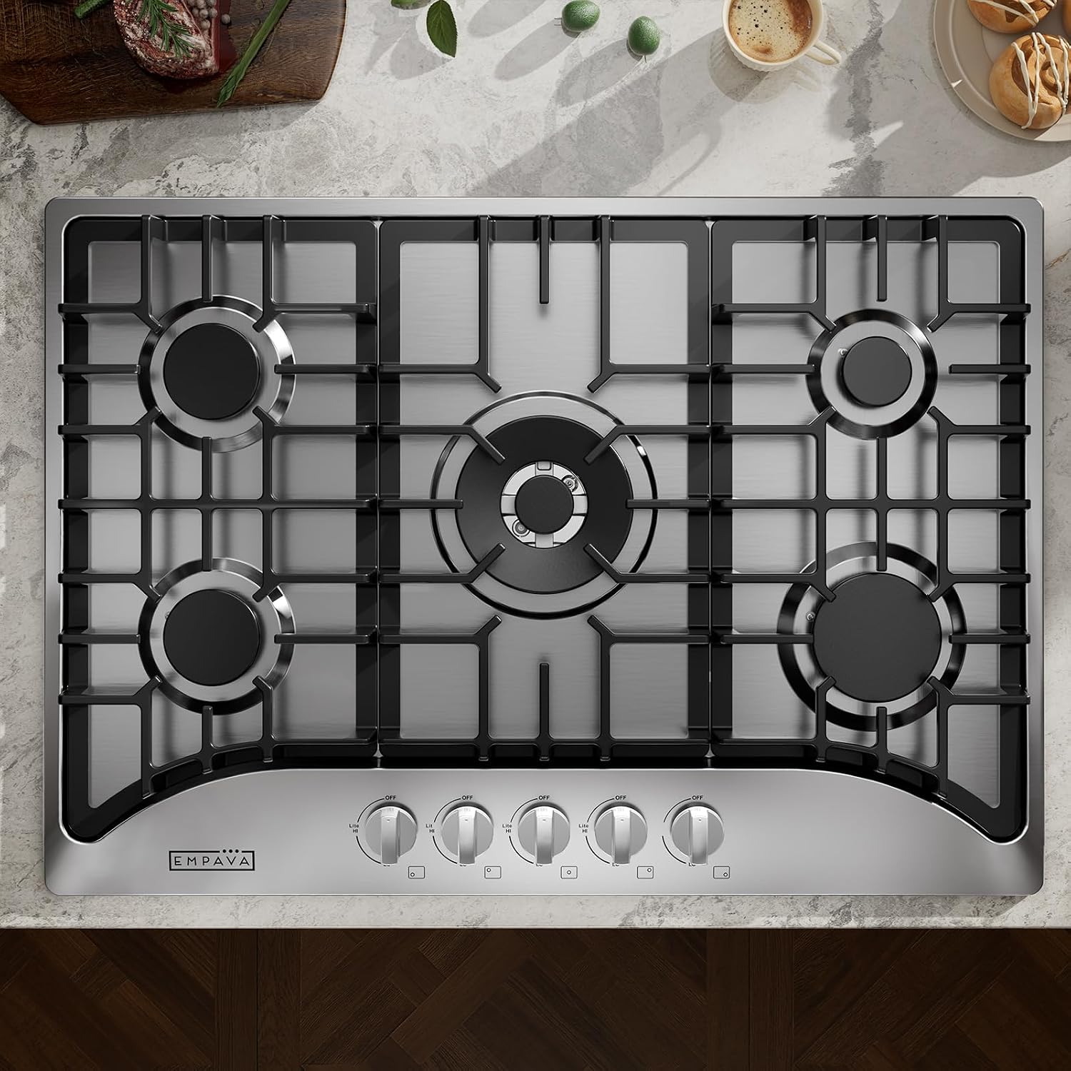 Detalle de Empava 30XGC5B70C 30-Inch Built-In Gas Cooktop, 5 Burners, Stainless Steel