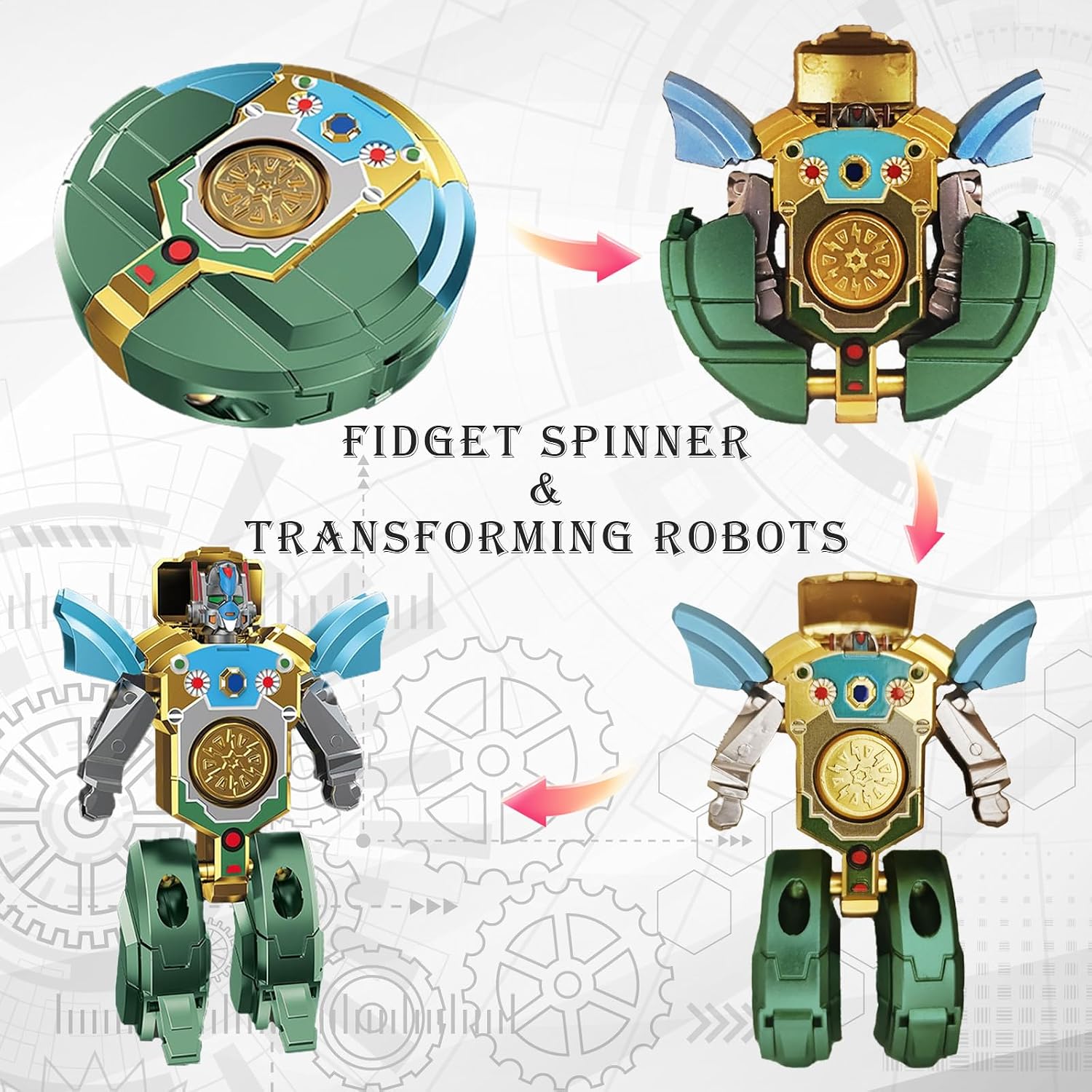 Thumbnail 1 de CudTrove BXTL-001 transformeerbare fidgetspinner en robot, groen