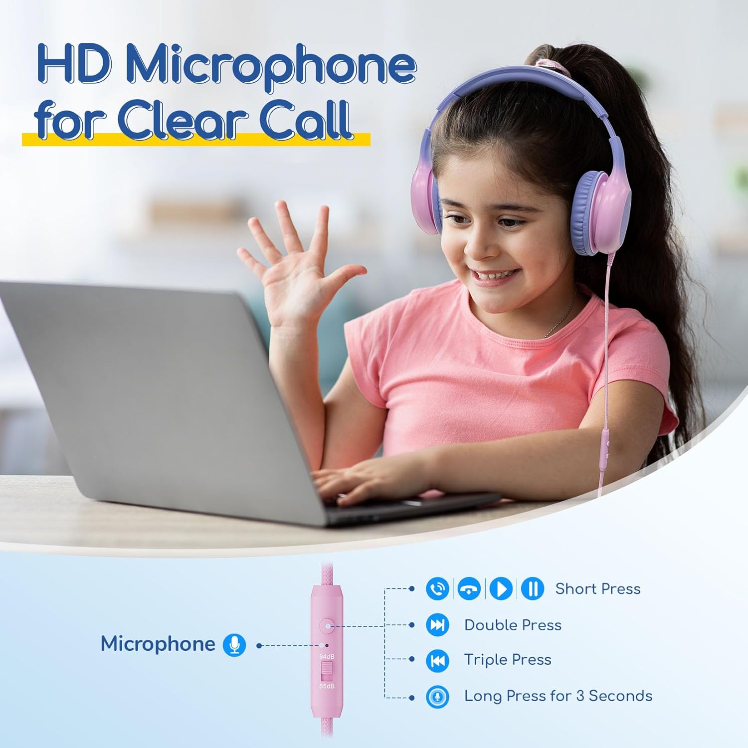 Thumbnail 5 de EarFun Kids Wired Headphones (Type C, Foldable) with Mic and 85/94 dB Volume Limiter – Violet