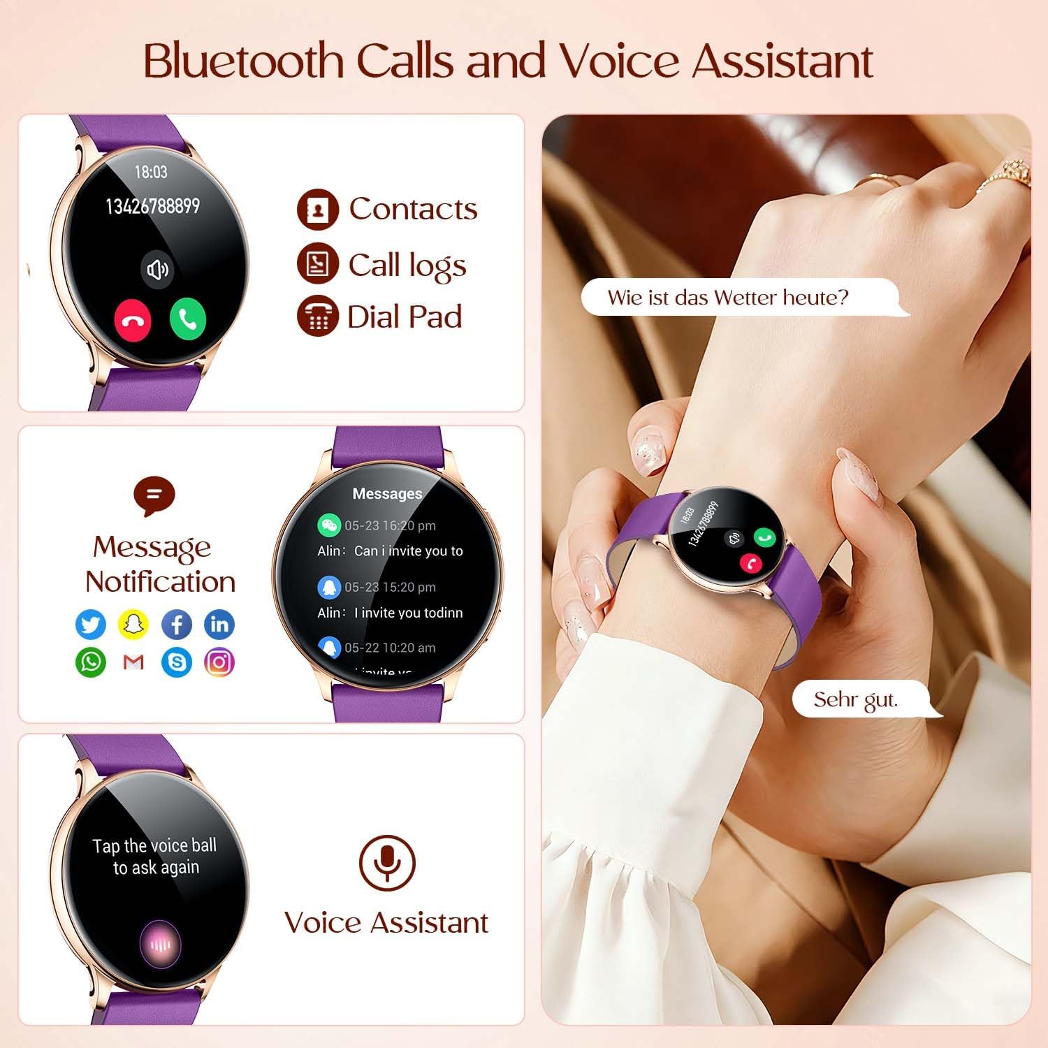 Thumbnail 3 de Montre Connectée Femme avec Appel Bluetooth et Suivi Santé – 1,32'' AMOLED, IP67