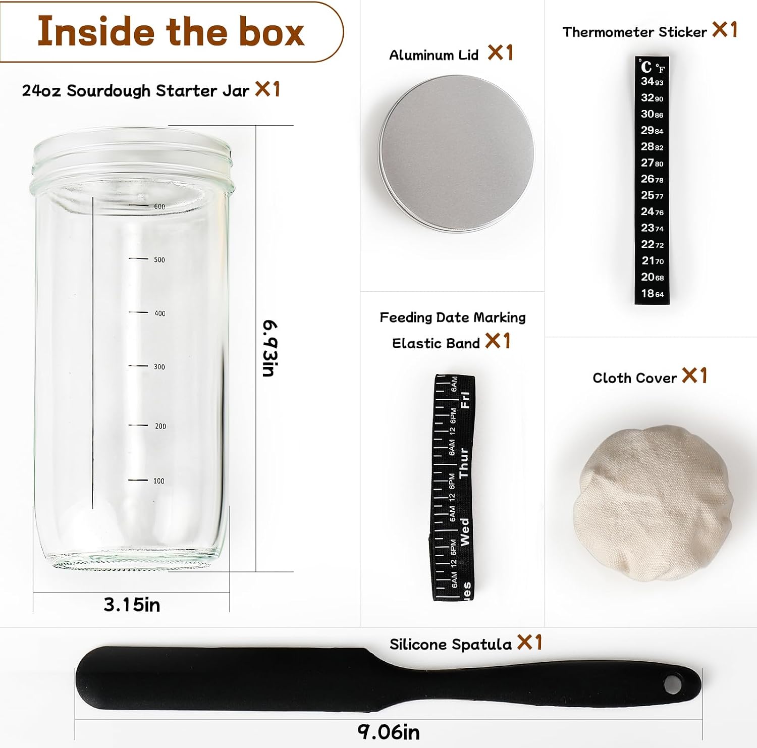 Detalle 2 de DWTS DANWEITESI 24 oz Sourdough Starter Jar Kit with Glass Jar and Tools