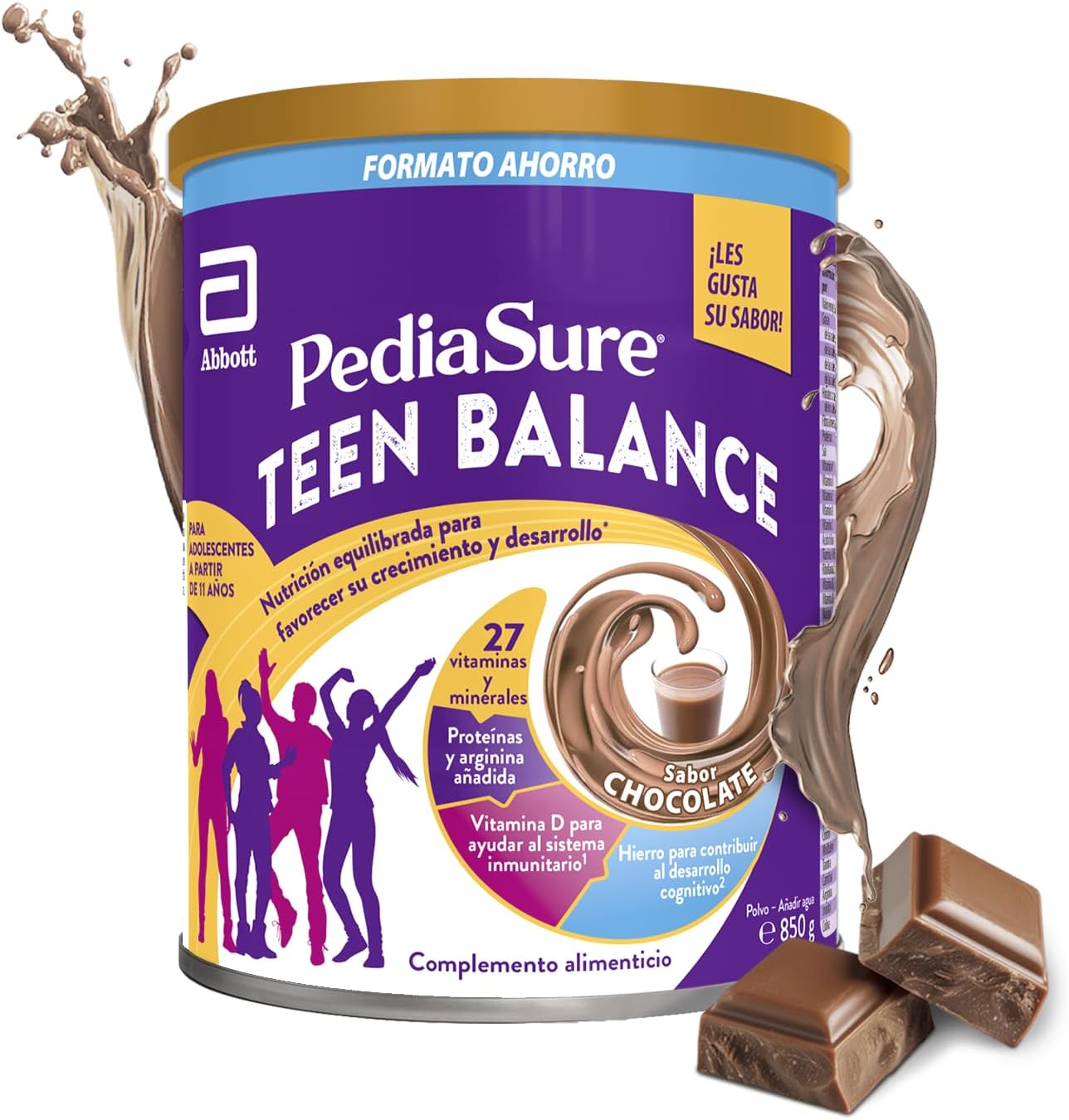Detalle 2 de PediaSure Teen Balance con Magnesio, Hierro y Vitamina D – Complemento para adolescentes (400 g) sabor chocolate