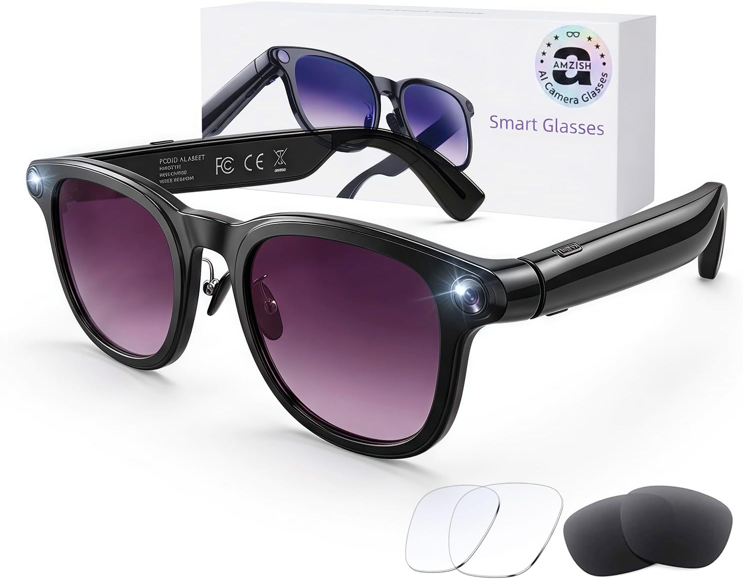 Detalle de AMZISH AI Smart Glasses 8MP Bluetooth Camera