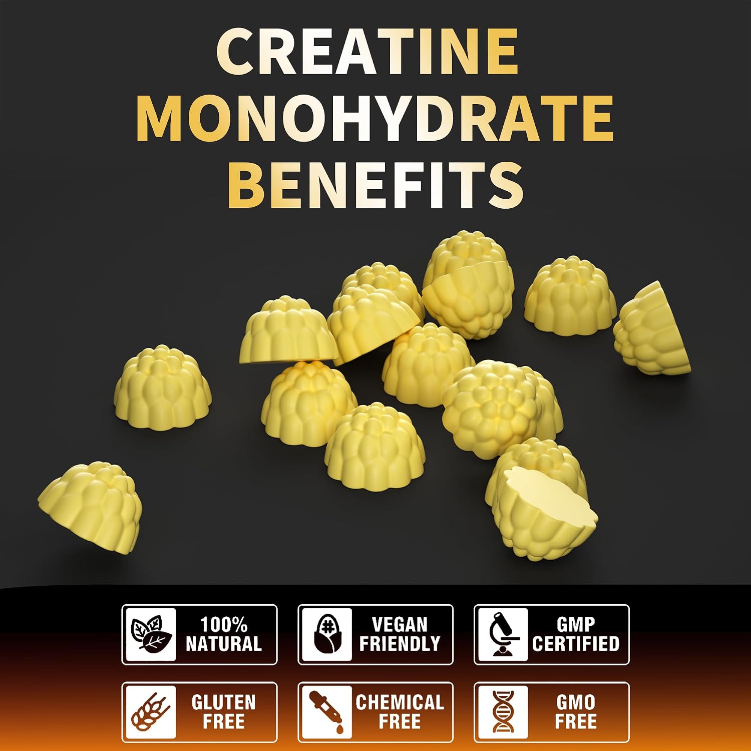 Detalle 2 de Nutravita Creatine Monohydrate Gummies, 5 g per Serving, Pineapple, 120 Count