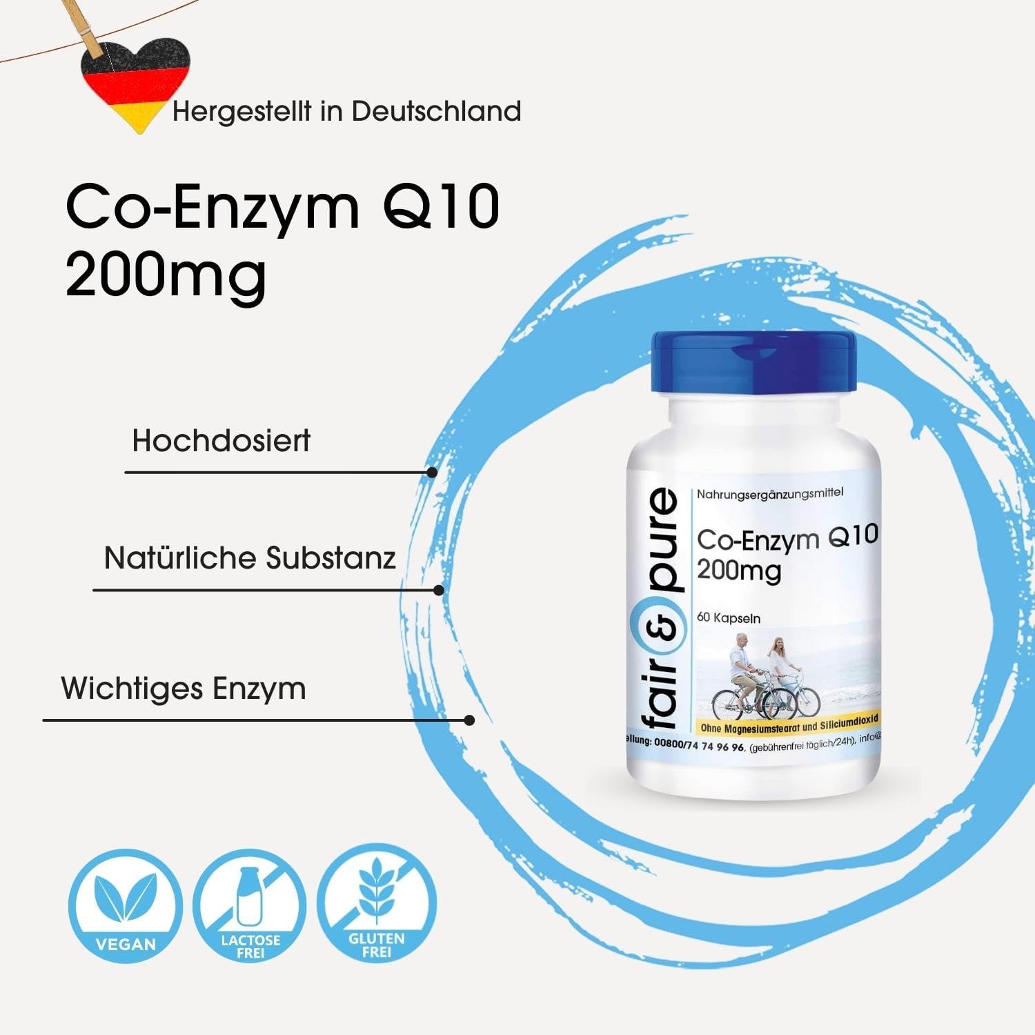 Detalle 2 de Fair & Pure Co-Enzym Q10 200 mg – 60 Kapseln, vegan, hergestellt in Deutschland