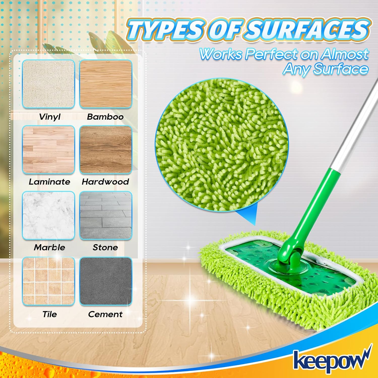 Detalle 1 de KEEPOW Reusable Microfibre Mop Pads, Washable Wet and Dry, 2-Pack