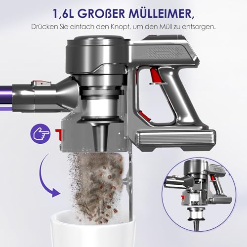 Thumbnail 7 de Authmic Akku-Staubsauger 50000Pa – kabellos mit Touchscreen, HEPA H13, 50 Min Laufzeit, Anti-Tangle Bürste