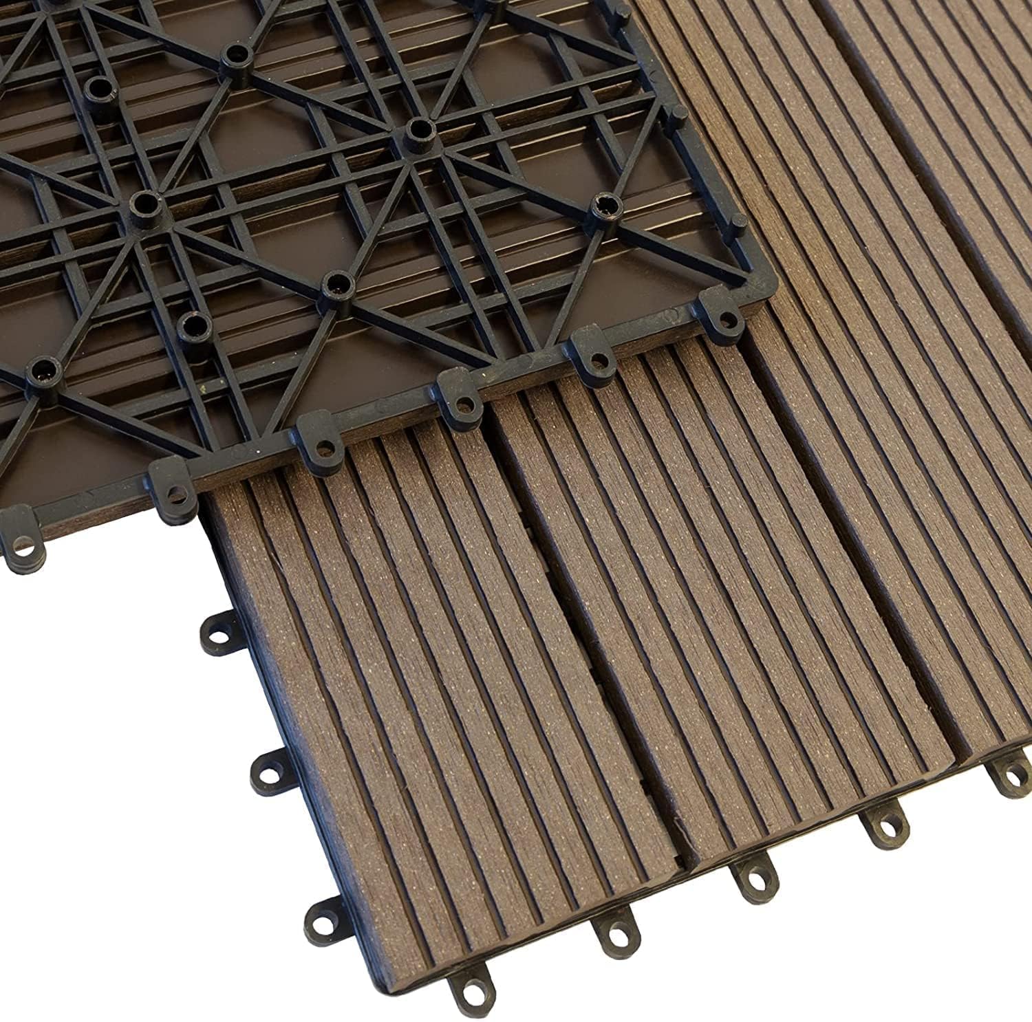 Thumbnail 3 de Floordirekt WPC Fliesen 60x30 cm Klicksystem in Holzoptik, dunkelbraun (Royal) – Terrassen- und Balkonboden