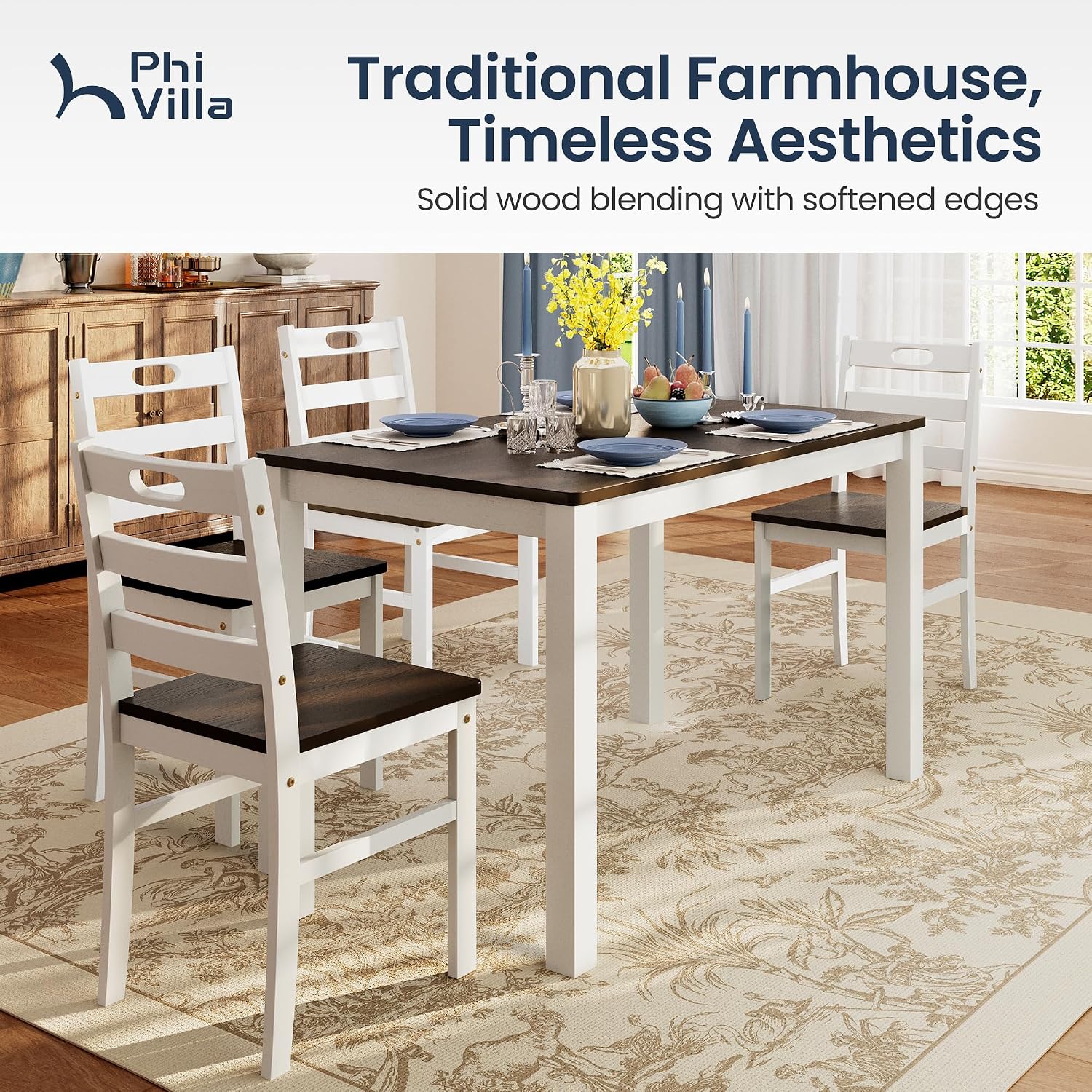 Detalle 2 de PHI VILLA Dining Table Set Solid Rubber Wood