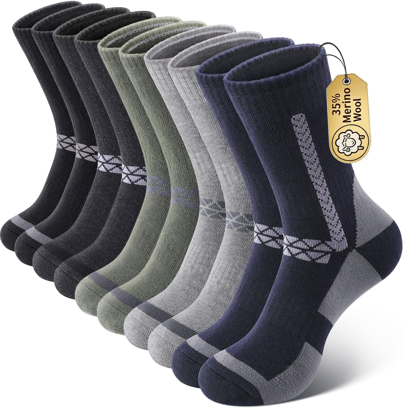 Detalle de SIMIYA Men's Merino Wool Socks, 5 Pairs, Thick Thermal Crew Socks