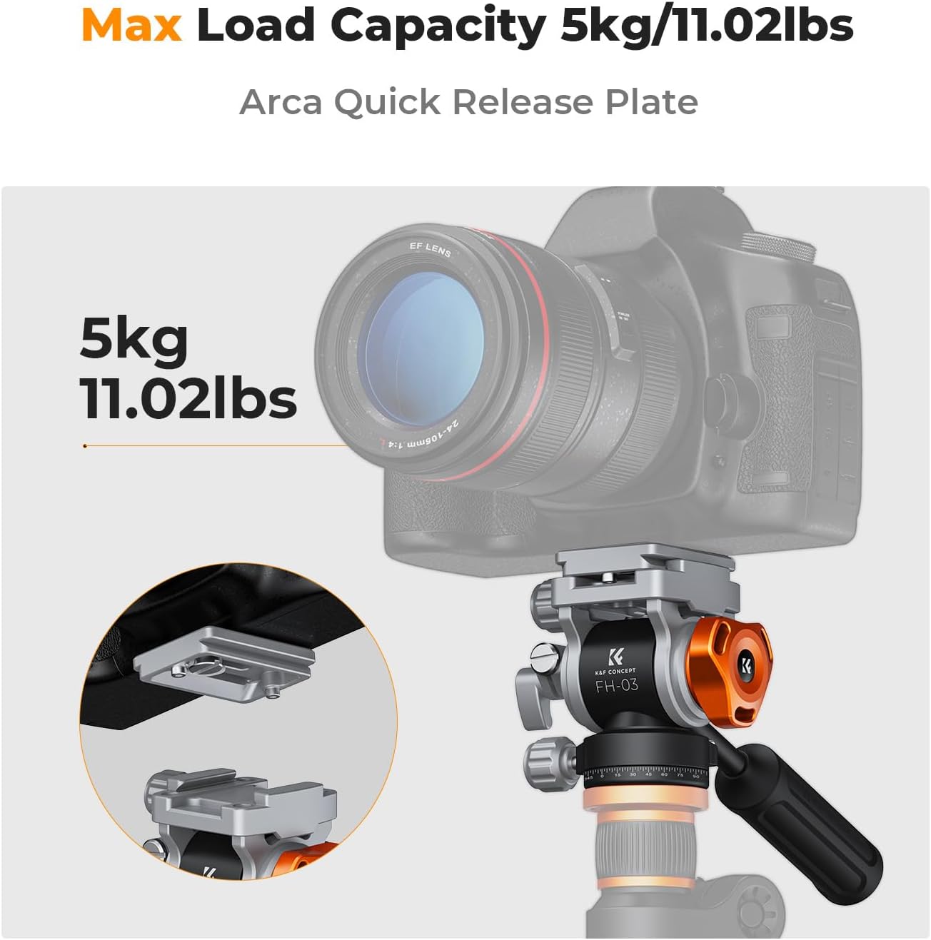 Thumbnail 4 de K&F CONCEPT Tripod Fluid Head with Flexible 360° Pan & ±90° Tilt + Arca-Swiss QR plate