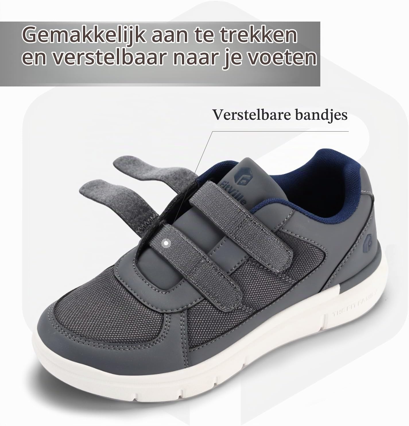 Thumbnail 2 de FitVille extra brede wandelschoenen voor heren met klittenband