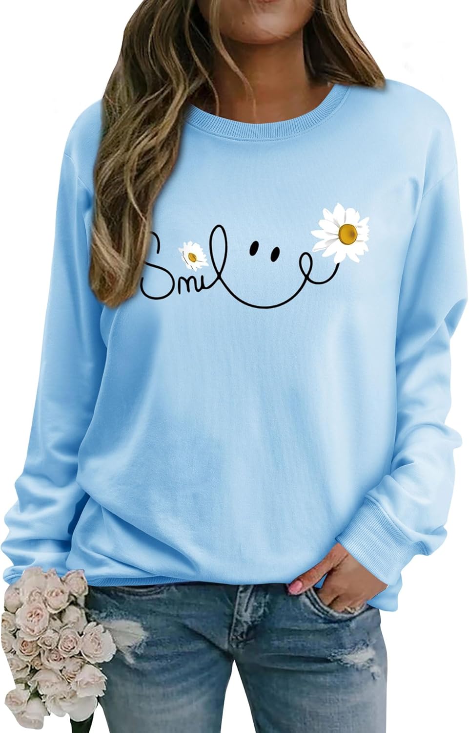 Thumbnail 6 de Yihelian Damen Sweatshirt mit Gänseblümchen Muster – Oversize Baumwollpullover für Alltag und Freizeit