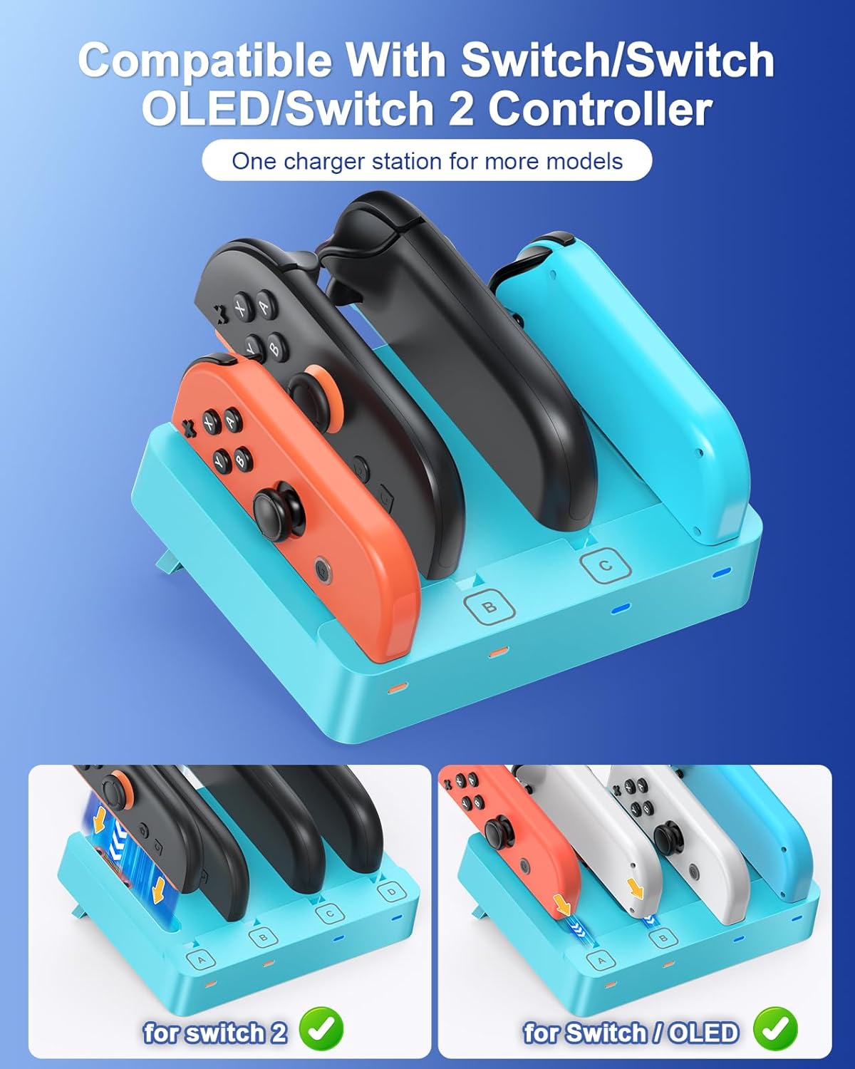 Thumbnail 1 de Dock de charge magnétique horizontale Both Switch 2/1 pour manettes Joy-Con, avec LED de statut