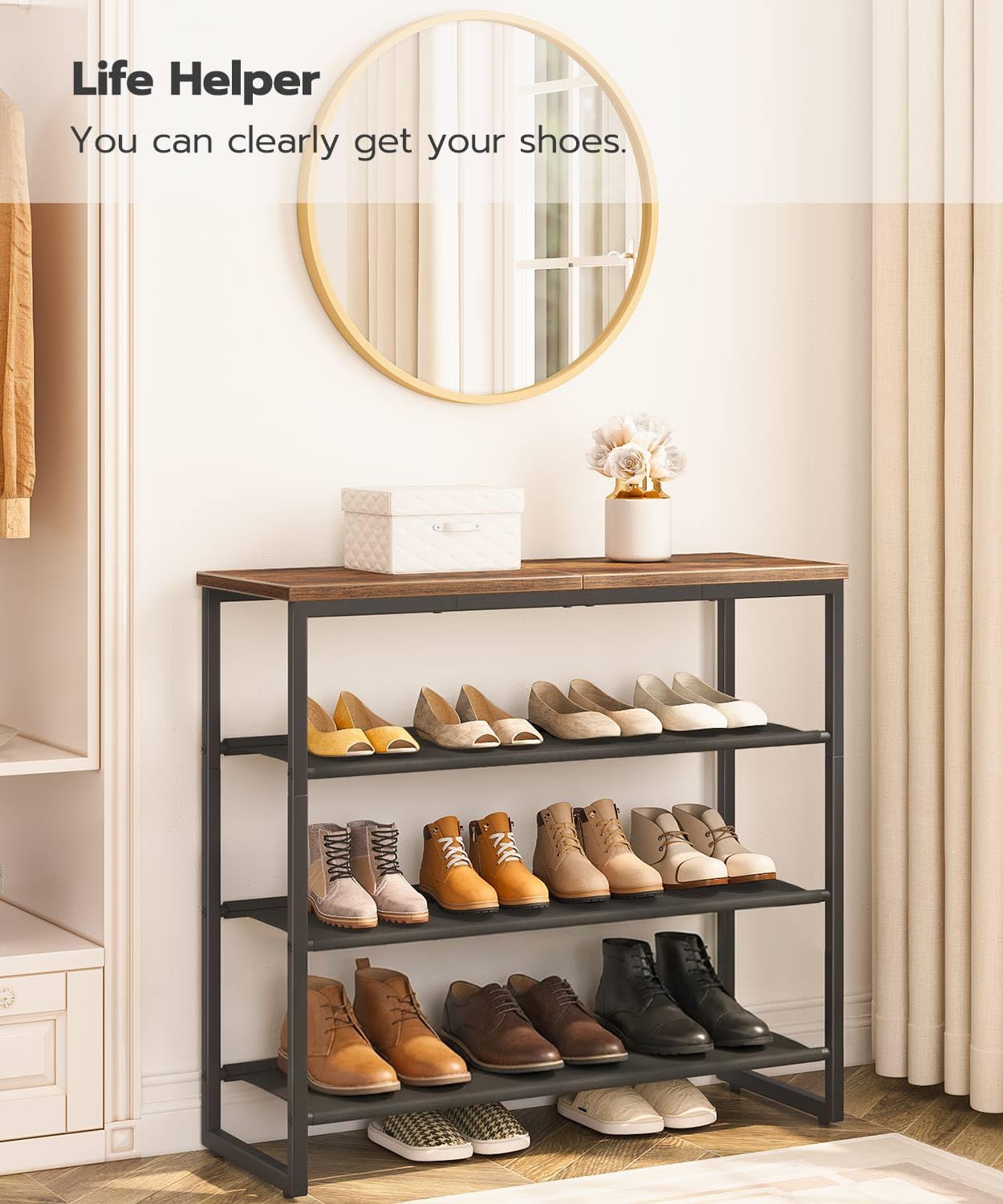 Detalle de HOOBRO BF47XJ01G1 4-Tier Shoe Rack for 12-16 Pairs 👞