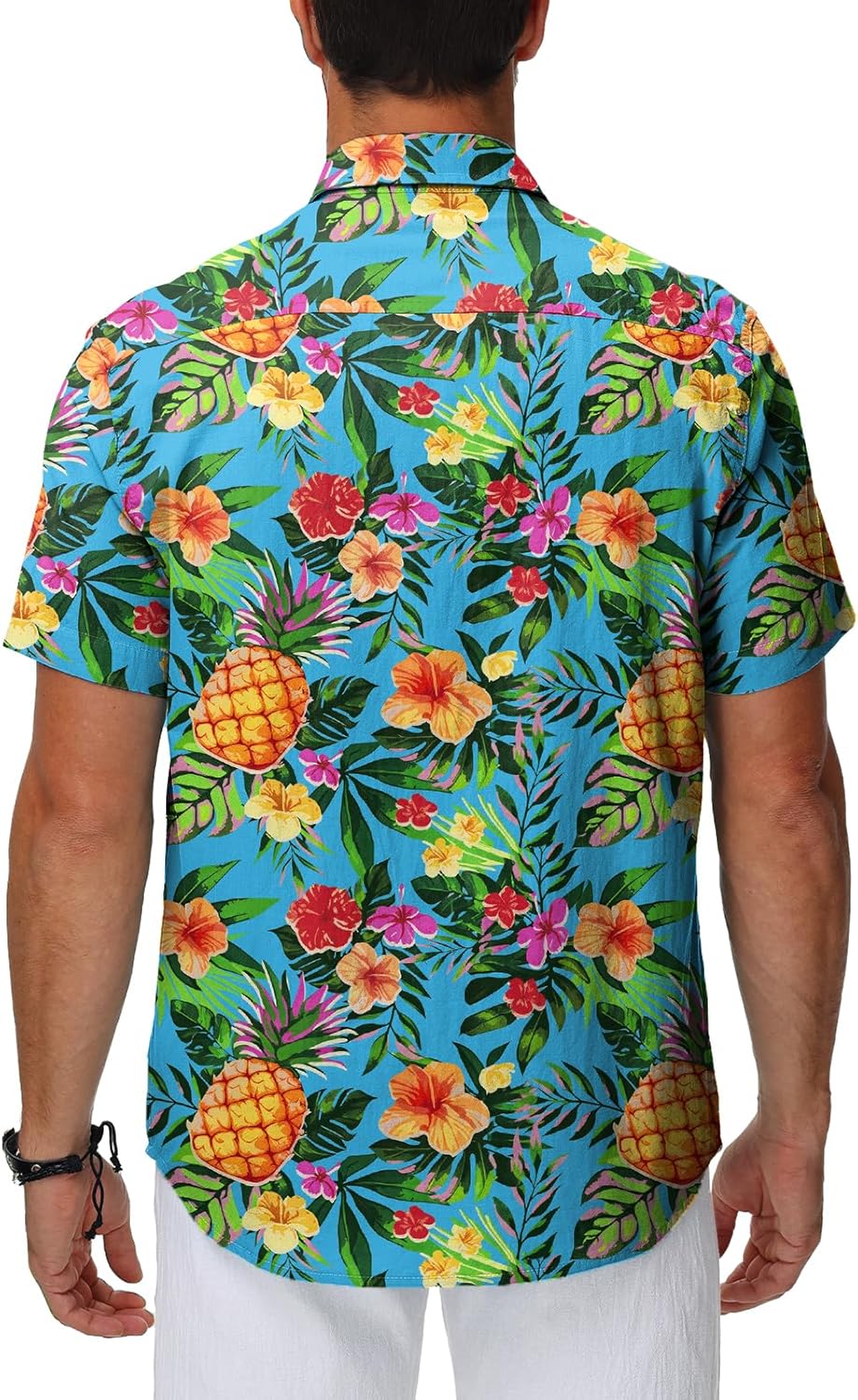 Detalle 2 de HMIYA Hawaii Hemd für Herren – 100% Baumwolle, Kurzarm, Button-Down, Vordertasche